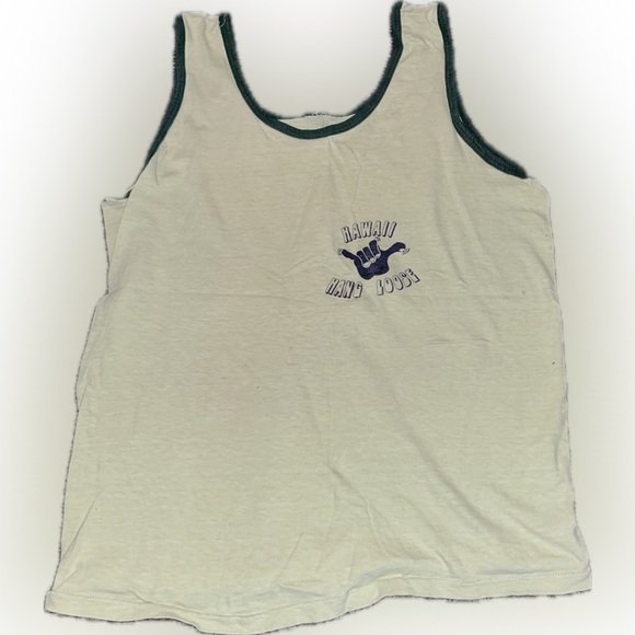 Vintage 1970s Hawaii Hang Loose Shaka Tank Top Light Sage Green Trim - Picture 2 of 4